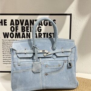 Light Blue Denim Tote Bag with Top Handles